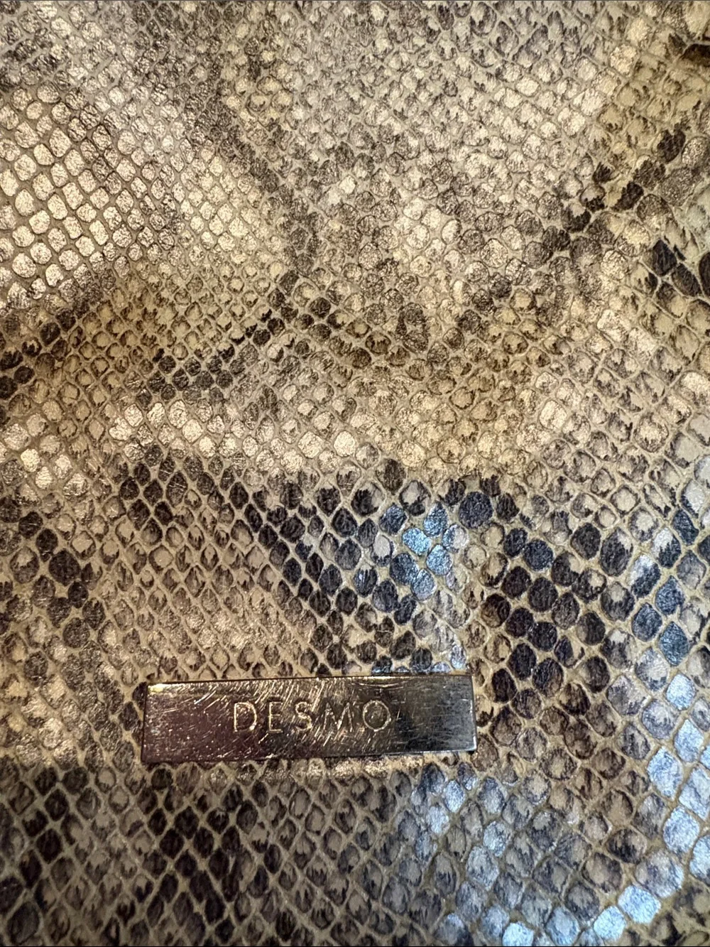 Metallic Snake-Print Shoulder Bag in Taupe
